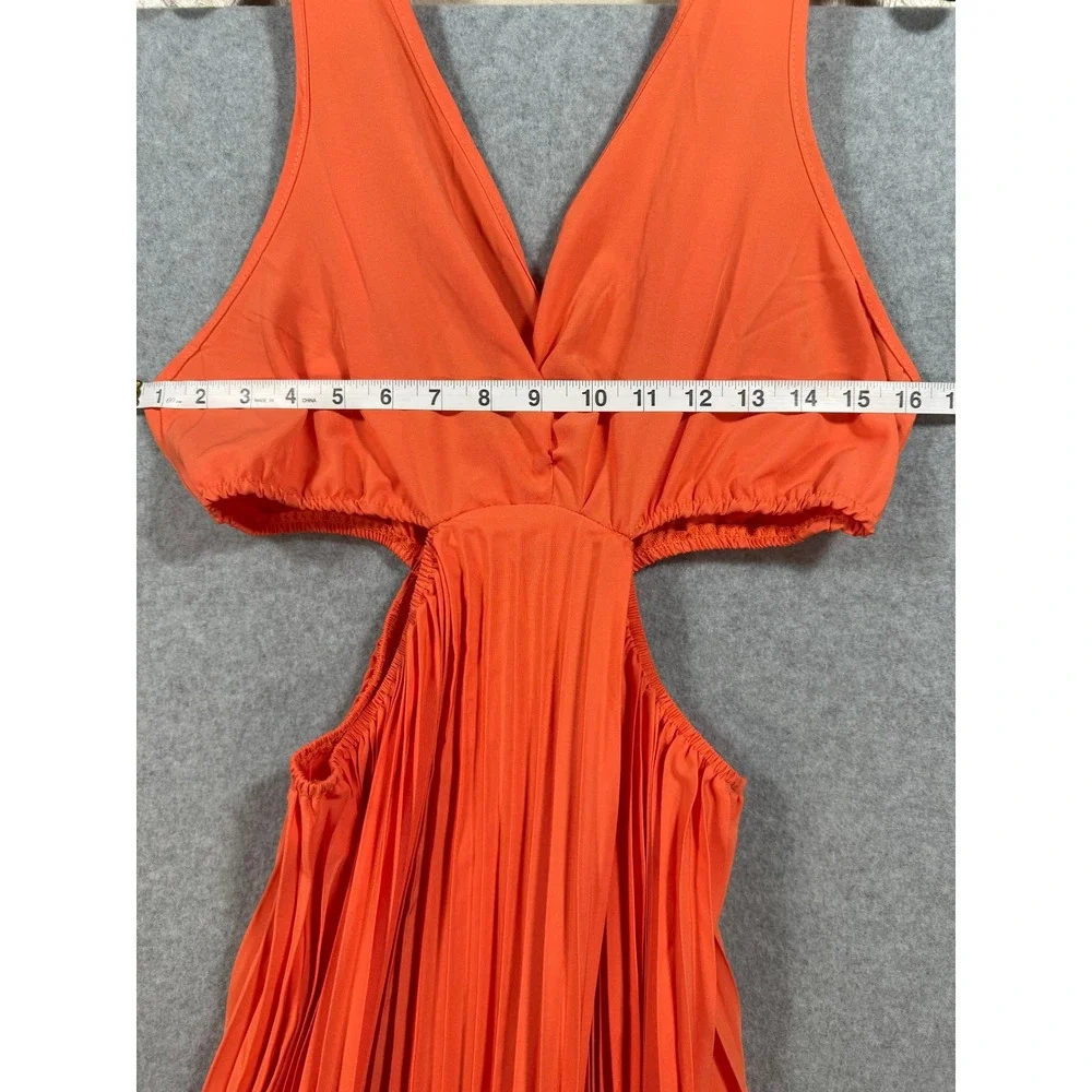 Orange Cut Out Pleated V-Neck Maxi Dress Sleeveless Summer Vacation Large Cruise - Picture 8 of 12